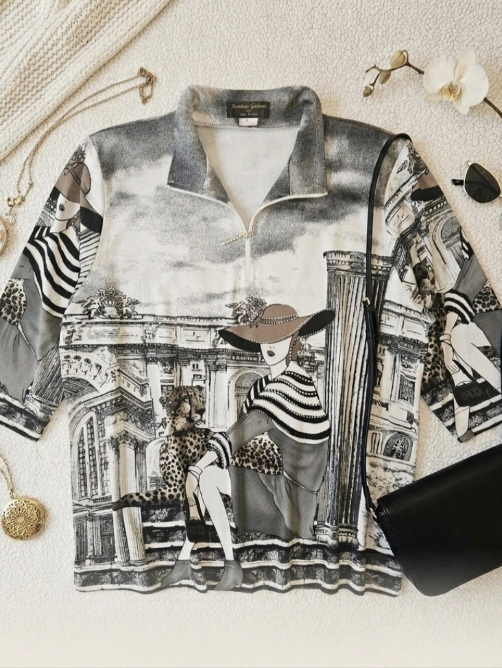 Jackets Galore by John Farah VTG 90's Art to Wear 1/4 Zip Pullover Blouse Top L